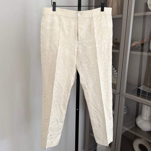 Ralph Lauren Purple Label Ivory Jacquard Print Crop Pants 12 Silk Collection